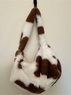 Ardene Brown & White Cow Print Faux Fur Shoulder Bag